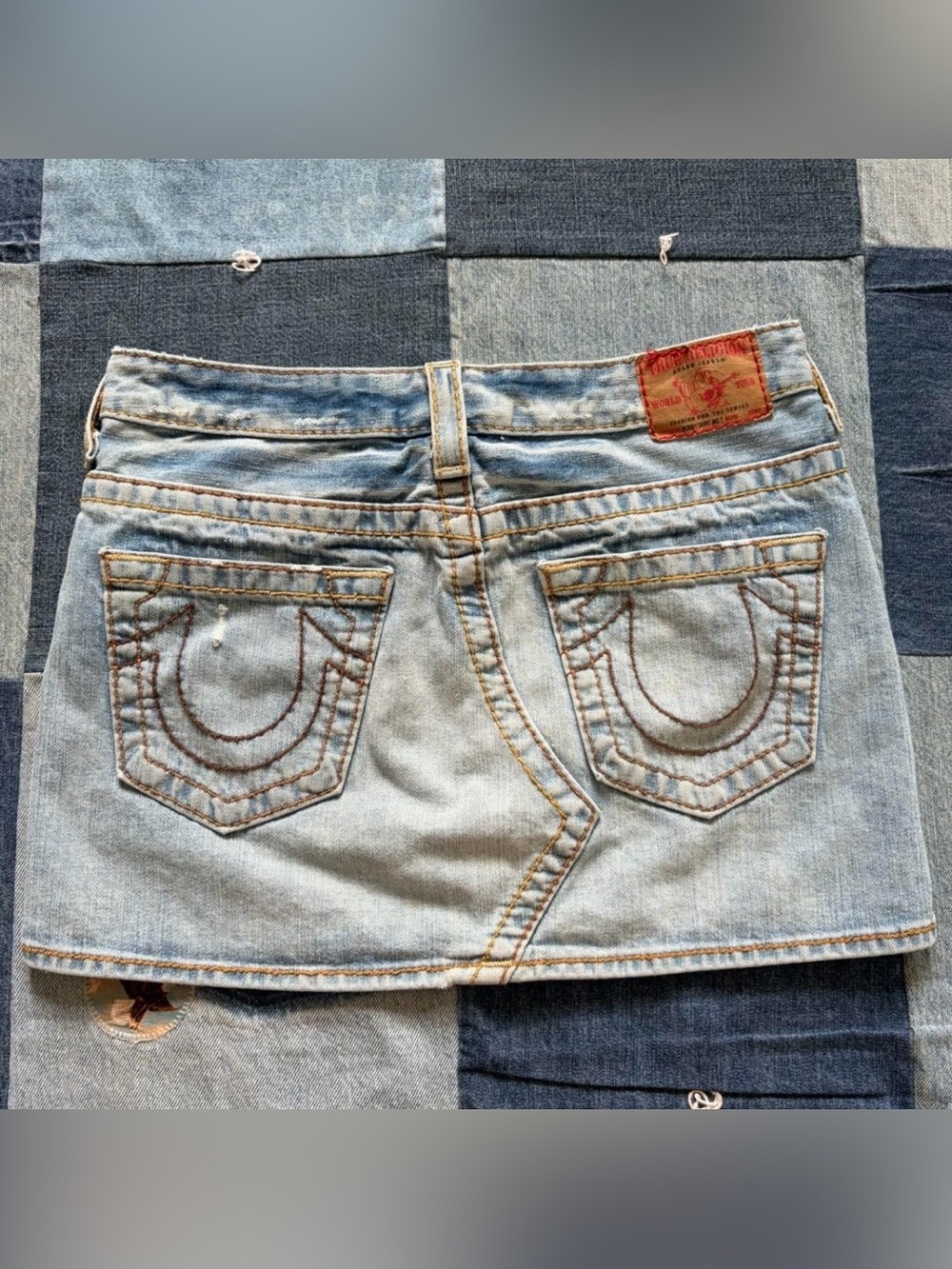 Vintage true religion denim mini skirt jeans embroidered made in USA size 27